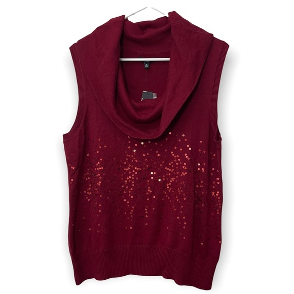 Apt. 9 Sweaters - Apt. 9 Sequined Cowl Neck Sleeveless Knit Sweater Top | Maroon / Red | Size XL